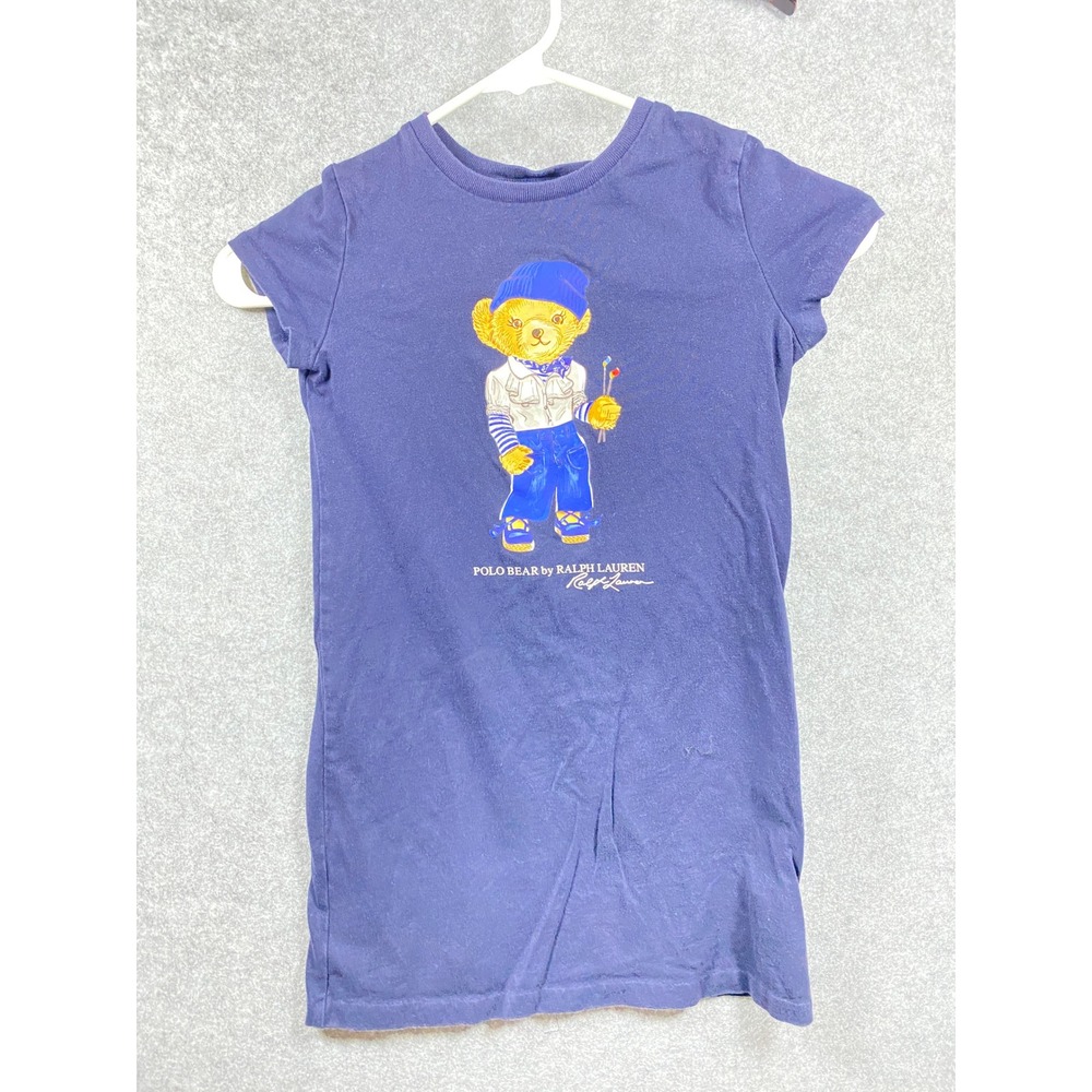 Polo Ralph Lauren Girls Navy Blue Polo Bear Graphic T-Shirt Size 6 Artist Bear